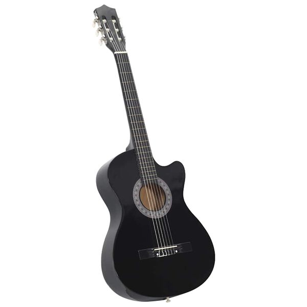 vidaXL Western klassisk gitarsett 12 deler med 6 strenger svart 38"