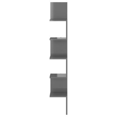 vidaXL Veggmontert hjørnehylle høyglans grå 20x20x127,5 cm sponplate