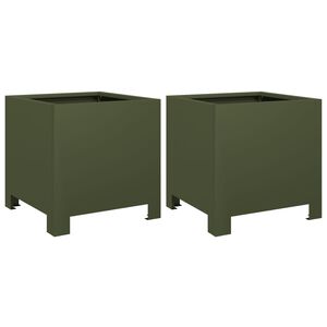 vidaXL Plantekasser 2 stk olivengr&oslash;nn 30x30x30 cm st&aring;l