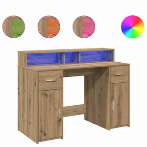 vidaXL Skrivebord med LED-lys artisan eik 120x55x91 cm konstruert tre