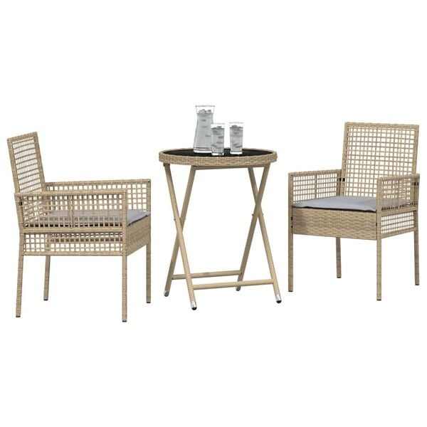 vidaXL Hage Bistro Sett 3 pcs Beige Poly rattan