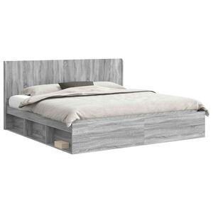vidaXL Sengramme med oppbevaring og hodegavl Gr&aring; Sonoma 200 x 200 cm