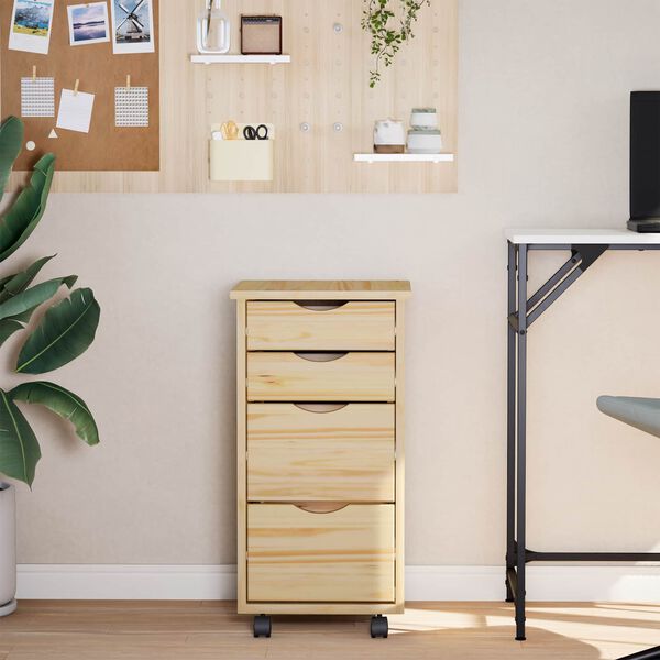 vidaXL Rullende skap med skrivebord MOSS Klar lakk 34 x 39 x 65,5 cm