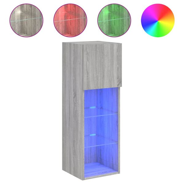 vidaXL TV-benk med LED-lys gr&aring; sonoma 30,5x30x90 cm