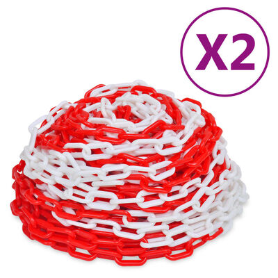 vidaXL Sperrekjettinger 2 stk rød og hvit plast 30 m