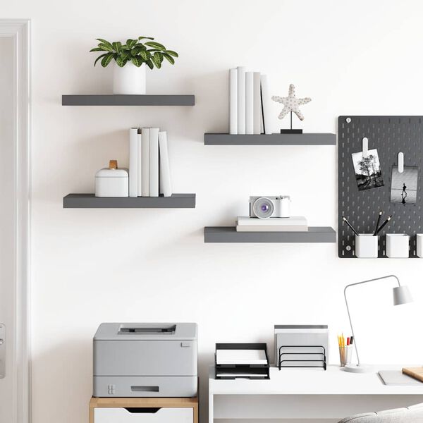 vidaXL Flytende vegghyller 4 stk h&oslash;yglans gr&aring; 50x23x3,8 cm MDF
