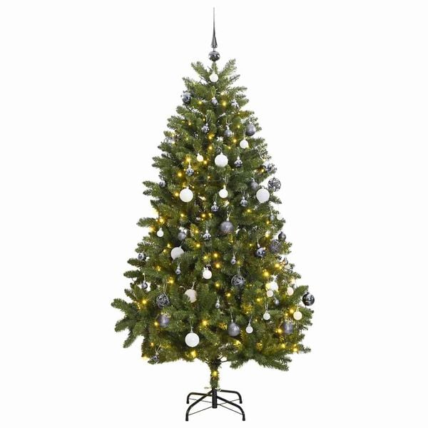vidaXL Kunstig hengslet juletre med 300 LED og kulesett 300 cm