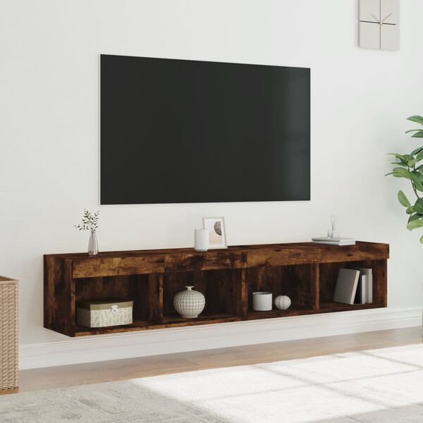vidaXL TV-benker med LED-lys 2 stk r&oslash;kt eik 80x30x30 cm