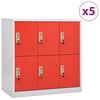 vidaXL Oppbevaringsskap 5 stk lysegr&aring; og r&oslash;d 90x45x92,5 cm st&aring;l