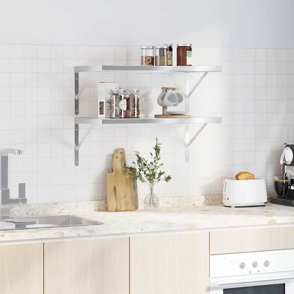 vidaXL Vegghyller 2 stk 75x40x3 cm sølv rustfritt stål