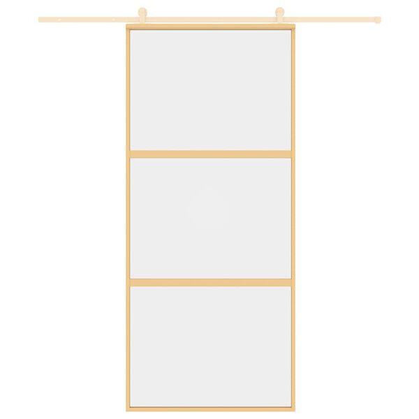 vidaXL Skyvedør gull 90x205 cm gjennomsiktig ESG glass og aluminium