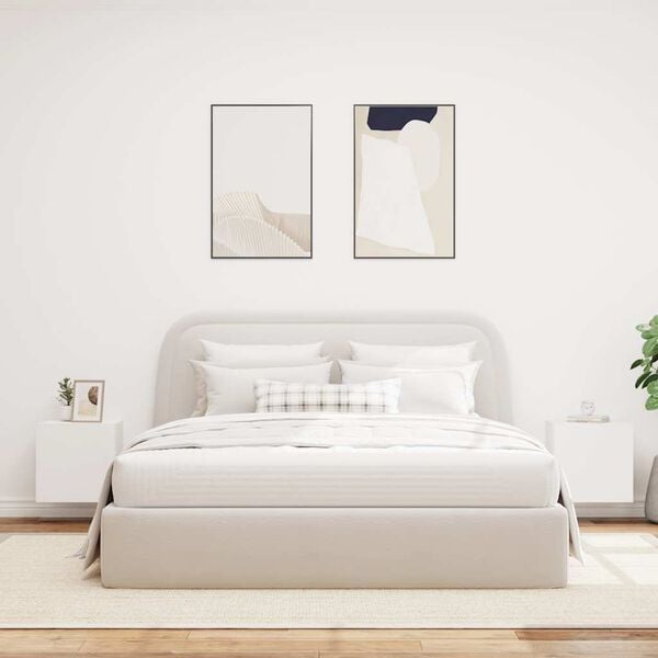 vidaXL Vegghengte TV-benker med LED 2 stk hvit 40,5x35x40 cm