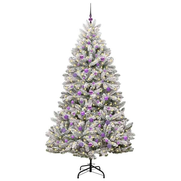 vidaXL Kunstig juletre med 300 LED Grønn og hvit 210 cm PVC og metall