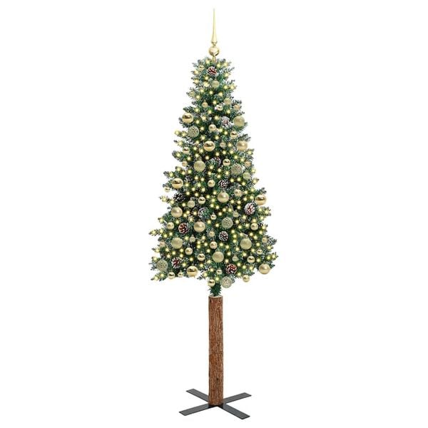 vidaXL Slim juletre med 300 LED gr&oslash;nn 210 cm PVC og Massivt Furu tre
