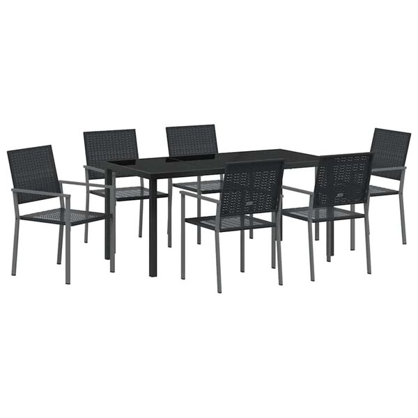 vidaXL Hage Spisegruppe 7 pcs Svart PE Rattan