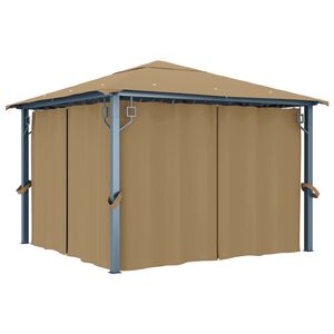 vidaXL Paviljong med gardin 300x300 cm gr&aring;brun aluminium
