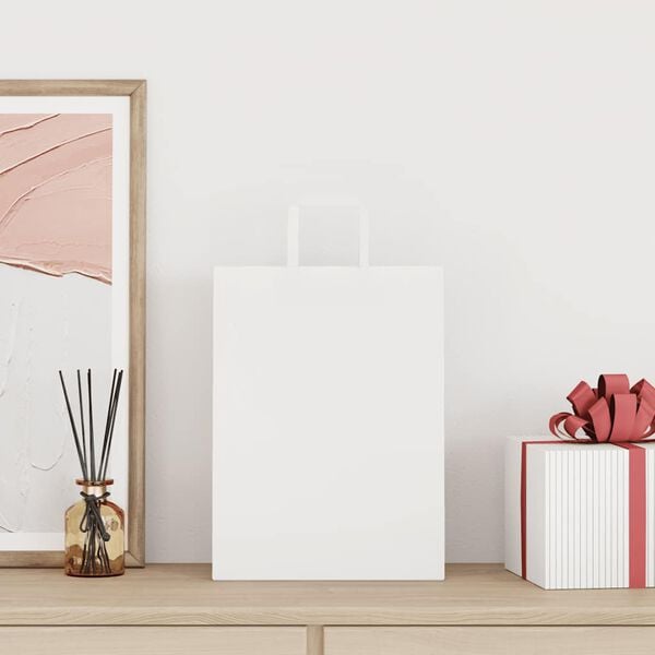 vidaXL Papirposer 250 stk med håndtak hvit 26x12x35 cm