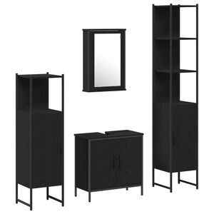 vidaXL Baderomsinnredningssett med hylle 4 pcs Svart Konstruert tre