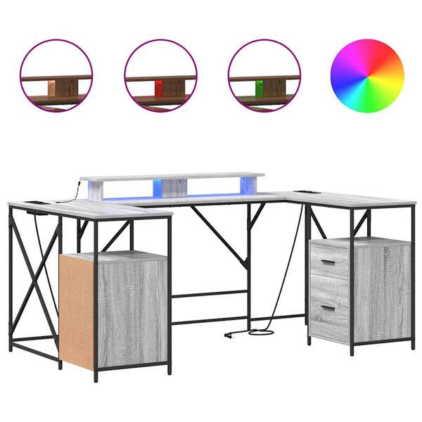 vidaXL Skrivebord Grå Sonoma 182 x 101 x 87,5 cm Konstruert tre