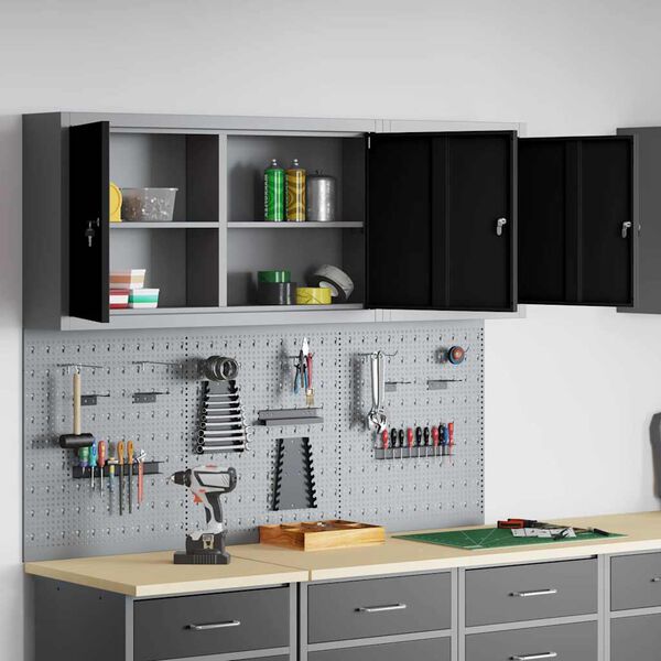 vidaXL Verkt&oslash;yskabinet Sett med hylle 5 pcs Svart Pulverlakkert st&aring;l