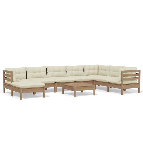 vidaXL Hagesofagruppe 9 deler med puter honningbrun furu