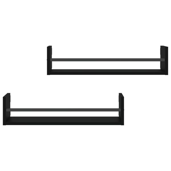 vidaXL Vegghyller med stenger 2 stk svart 60x16x14 cm