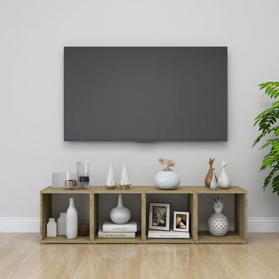 vidaXL TV-benk hvit og sonoma eik 37x35x37 cm sponplate