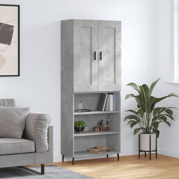 vidaXL Highboard betonggr&aring; 69,5x34x180 cm konstruert tre