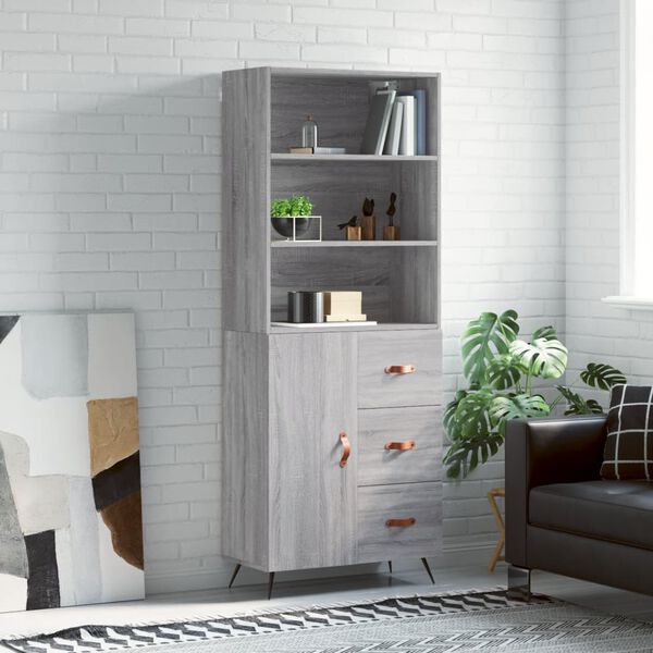 vidaXL Highboard gr&aring; sonoma 69,5x34x180 cm konstruert tre