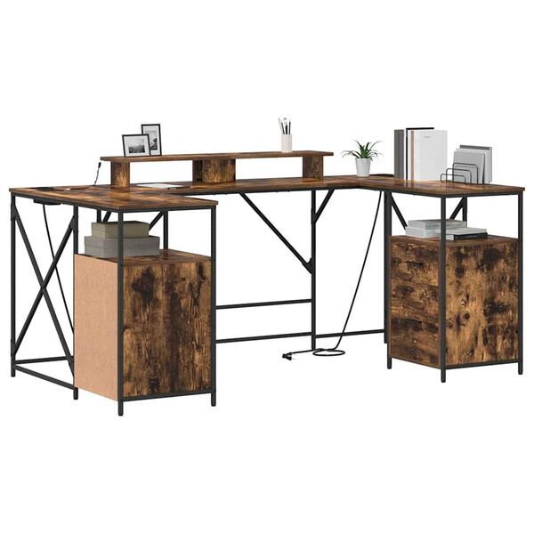 vidaXL Skrivebord Røkt eik 182 x 101 x 87,5 cm Konstruert tre