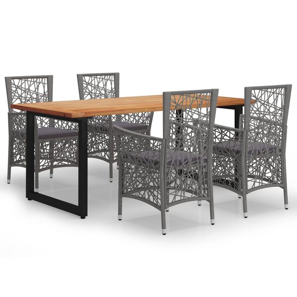 vidaXL Utend&oslash;rs spisestue med puter 5 deler polyrotting gr&aring;