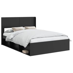 vidaXL Sengramme med oppbevaring og hodegavl Svart 135 x 190 cm