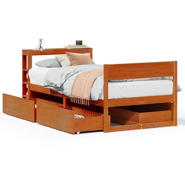 vidaXL Sengeramme uten madrass voksbrun 75x190 cm heltre furu