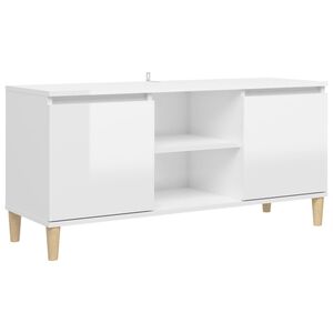 vidaXL TV-benk med ben i heltre h&oslash;yglans hvit 103,5x35x50 cm