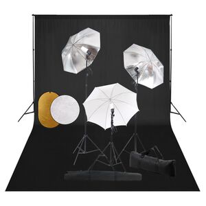 vidaXL Fotostudiosett med lamper, paraplyer, bakgrunn og reflektor