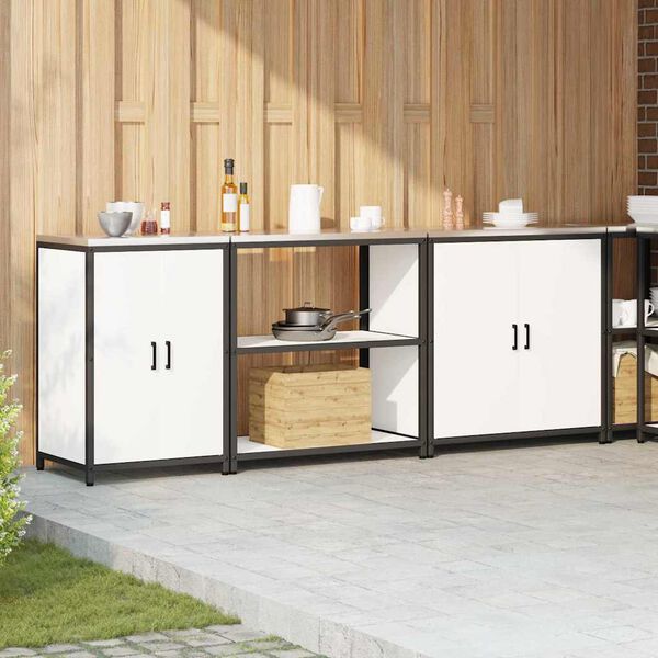 vidaXL Kj&oslash;kkenoppbevaringssett med hylle Annet med d&oslash;r 3 pcs Hvit St&aring;l