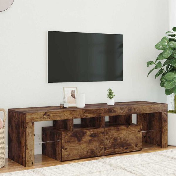vidaXL TV-benk med LED-lys r&oslash;kt eik 140x36,5x40 cm