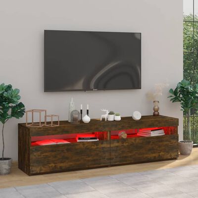 vidaXL TV-benk med LED-lys 2 stk røkt eik 75x35x40 cm