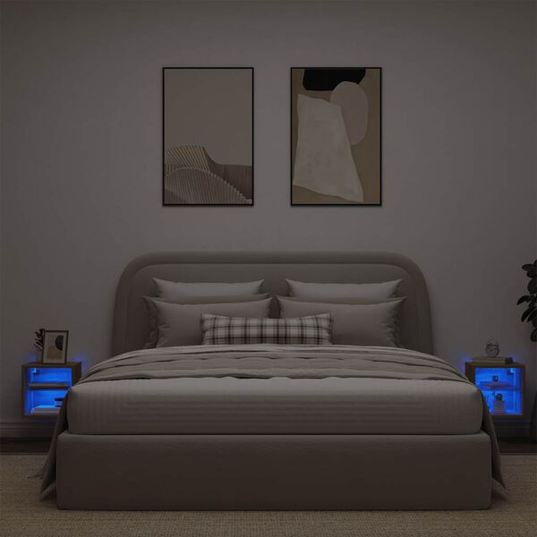 vidaXL Vegghengt TV-benk med LED 2 stk artisan eik 30x28,5x30 cm