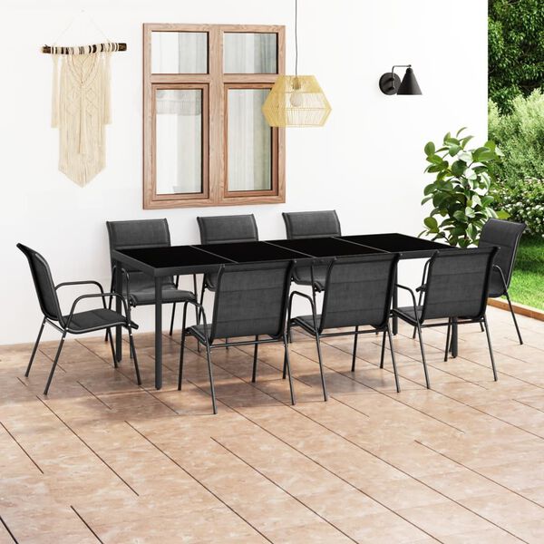 vidaXL Utend&oslash;rs spisestue 9 deler st&aring;l svart
