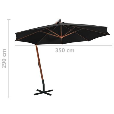 vidaXL Hengende parasoll med stolpe svart 3,5x2,9 m heltre gran