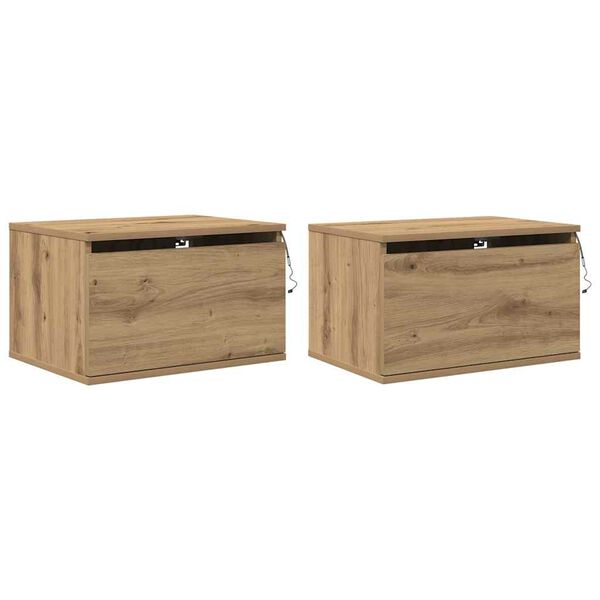 vidaXL Vegghengt nattbord med skuff 2 pcs Artisan Eik 50 x 36 x 30 cm