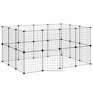vidaXL Dyrebur 28 paneler med d&oslash;r svart 140x105x70 cm st&aring;l