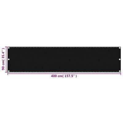 vidaXL Balkongskjerm svart 90x400 cm HDPE