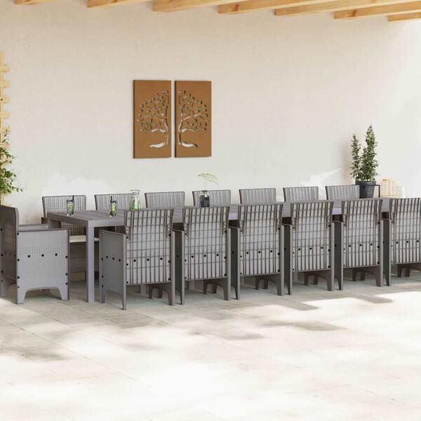 vidaXL Hage Spisestue Set med Puter med pute 17 pcs Lysegr&aring; PP