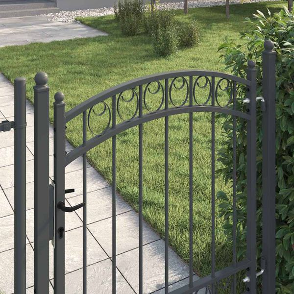 vidaXL Gjerdeport med l&aring;s Gr&aring; 125 x 100 cm Pulverlakkert st&aring;l