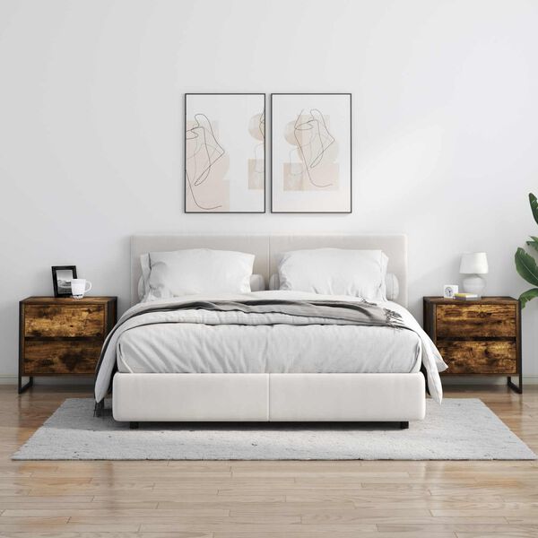 vidaXL Nattbord med skuff R&oslash;yk Eik 50 x 39.5 x 50 cm Konstruert tre