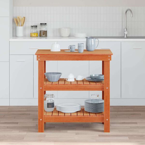 vidaXL Arbeidsbenk med hylle Vokset Brun 78,5 x 50 x 80 cm Massiv furu