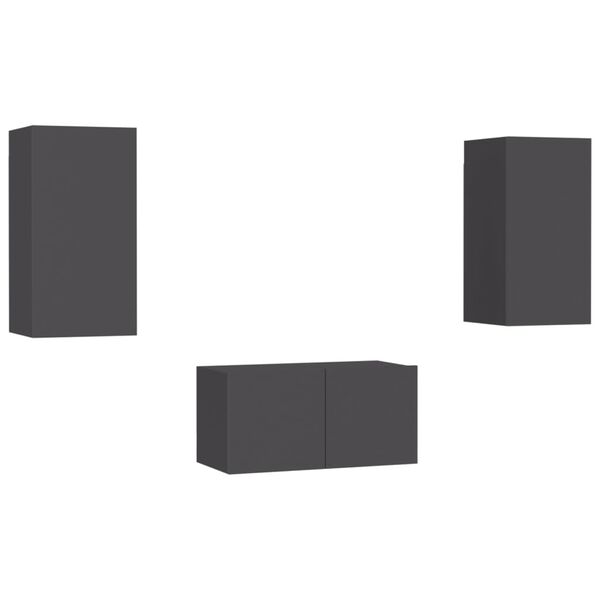 vidaXL TV-benksett 3 deler gr&aring; konstruert tre