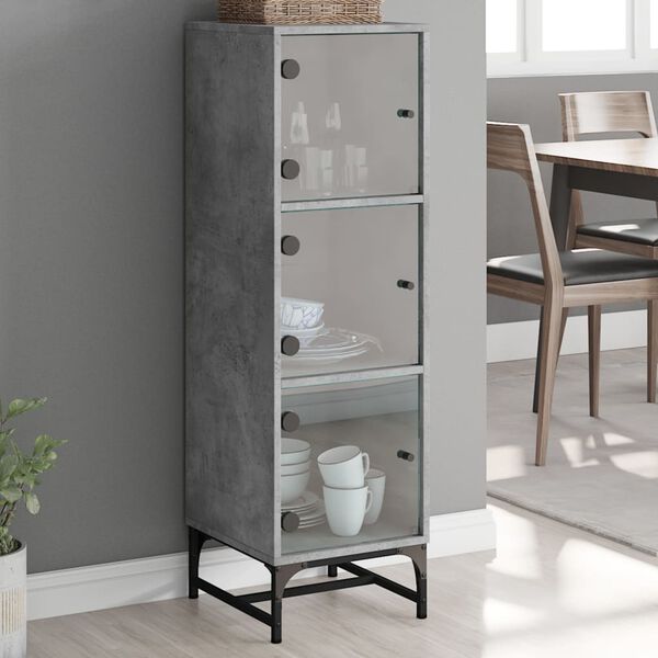 vidaXL Highboard med glassd&oslash;rer betonggr&aring; 35x37x120 cm